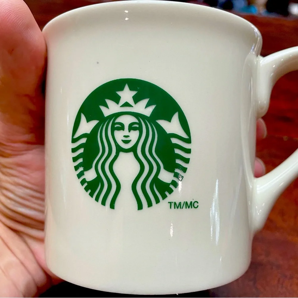 Starbucks 2013 White with Green Logo Ceramic Diner Coffee Mug (14oz)